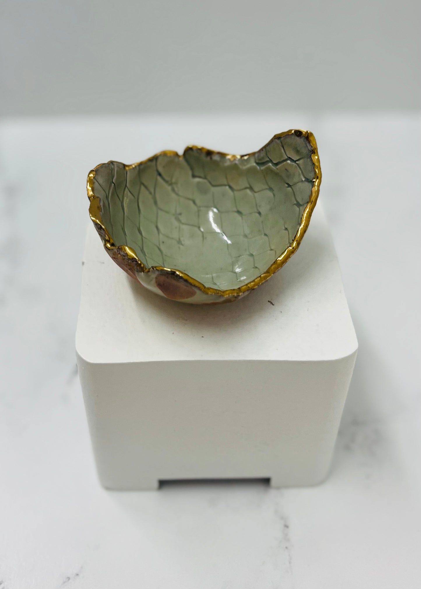Soda Fired, Green/Gold Luster Porcelain Torn Edge Dish