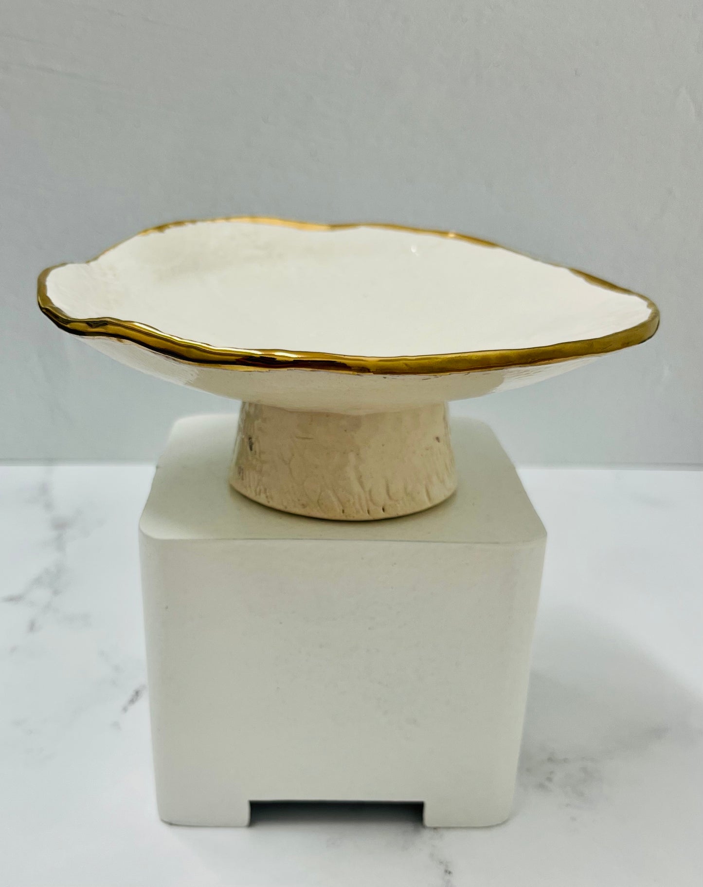 White/Gold Luster "Lily" Pedestal Dish