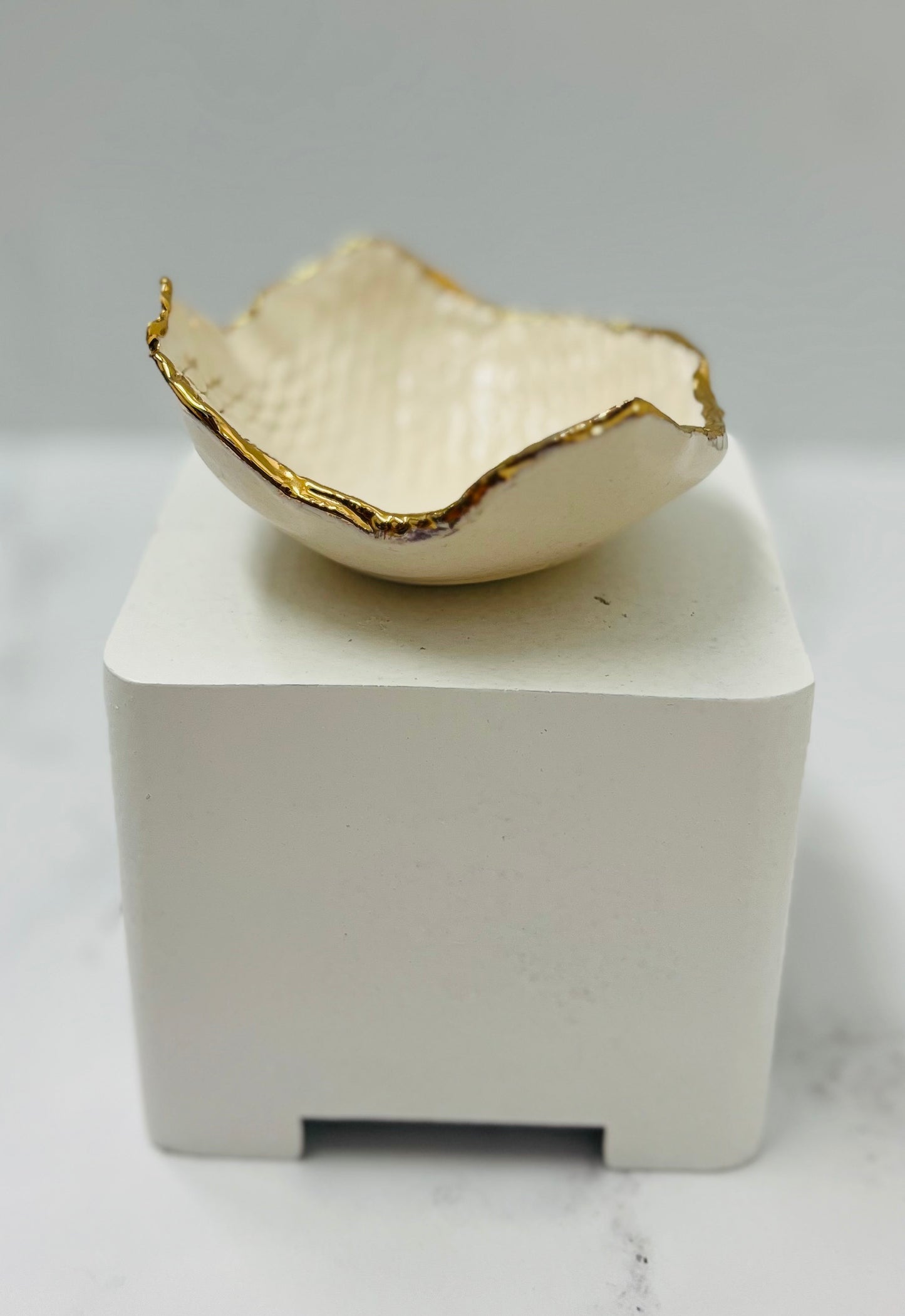 White/Gold Luster Torn Edge Dish