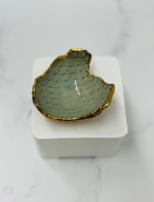 Soda Fired, Green/Gold Luster Porcelain Torn Edge Dish