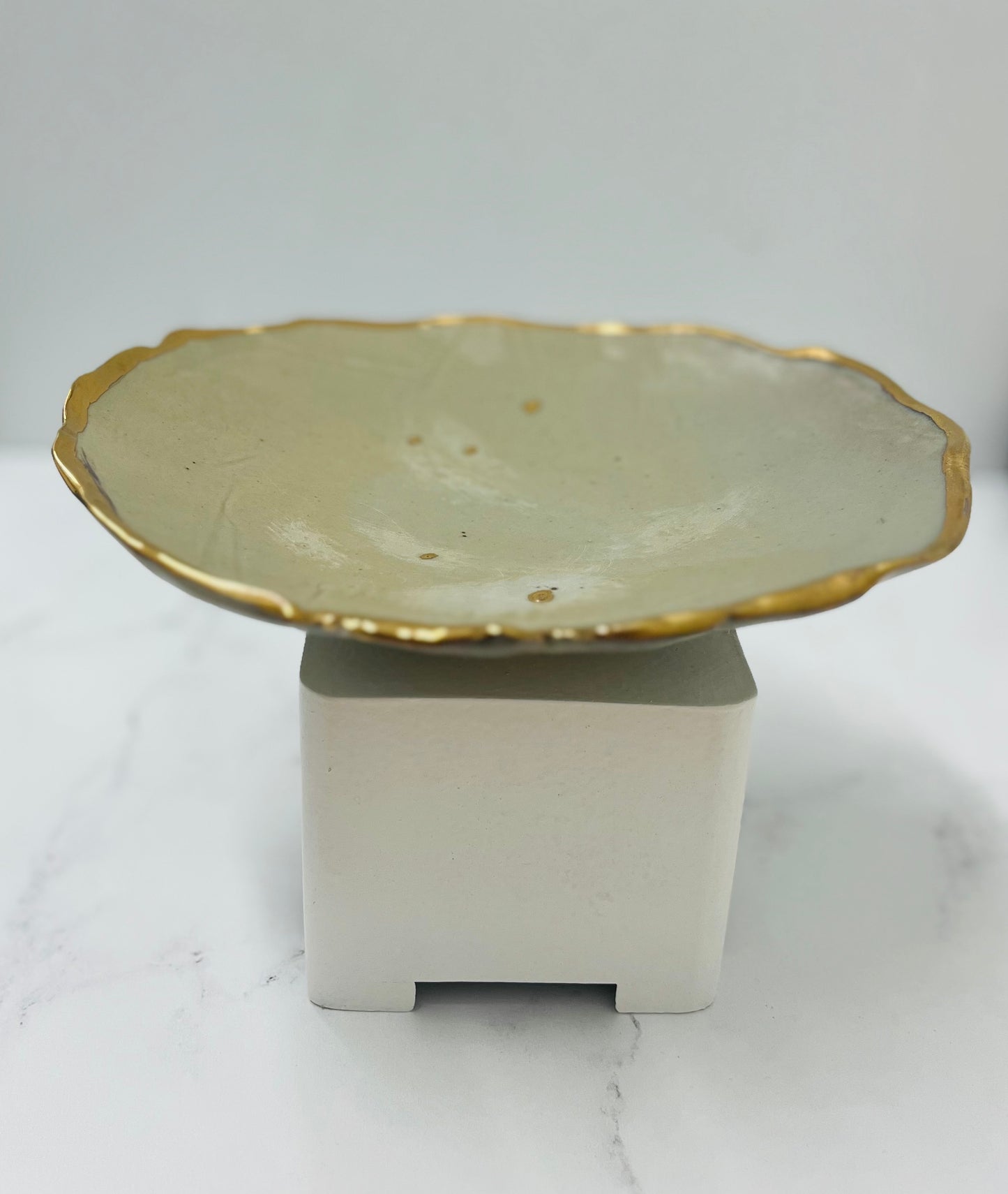 Soda Fired, Blue Green Shino/Gold Luster Porcelain Footed Bowl