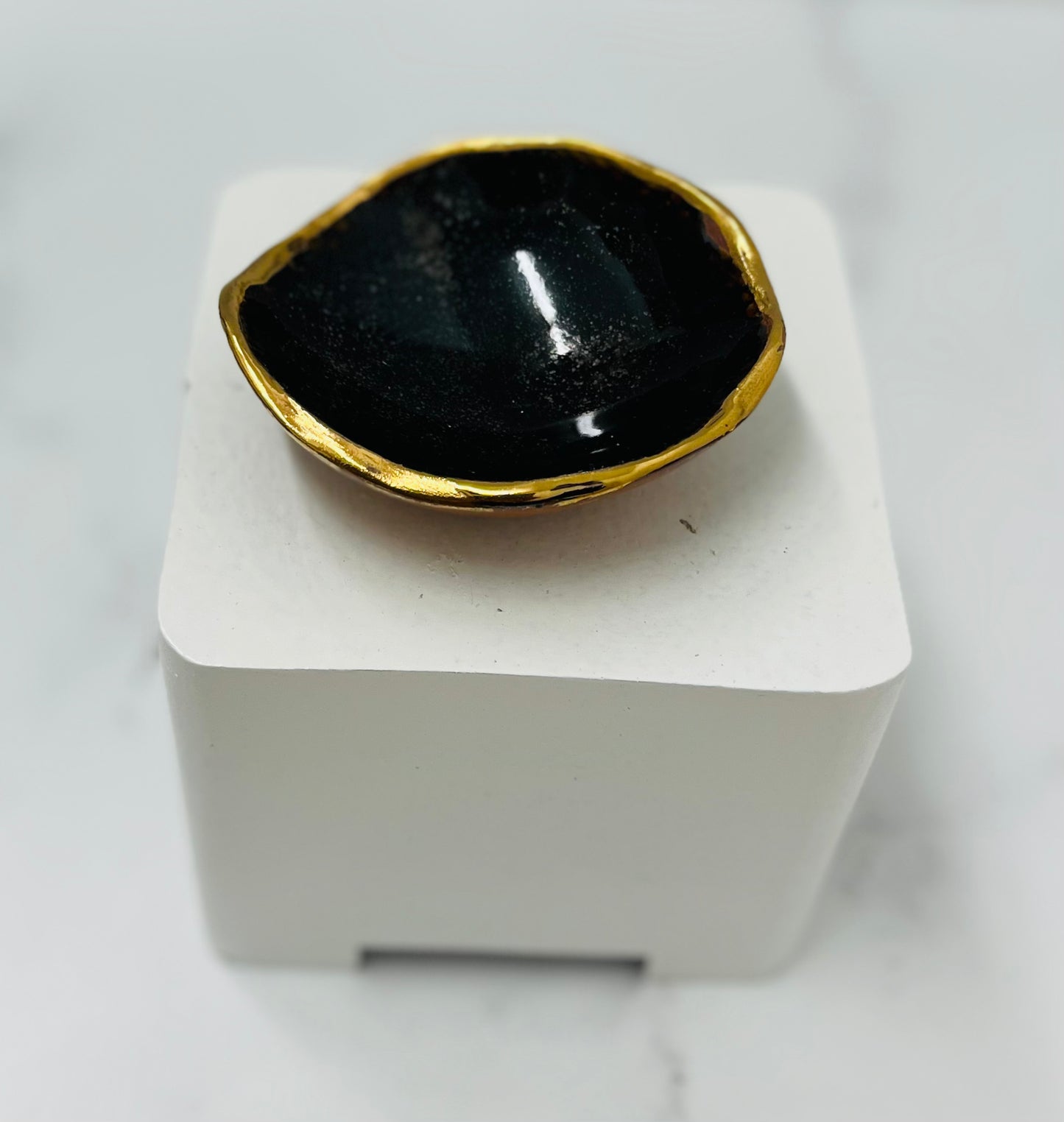 Soda Fired, Tenmoku/Gold Luster Ring Dish #2