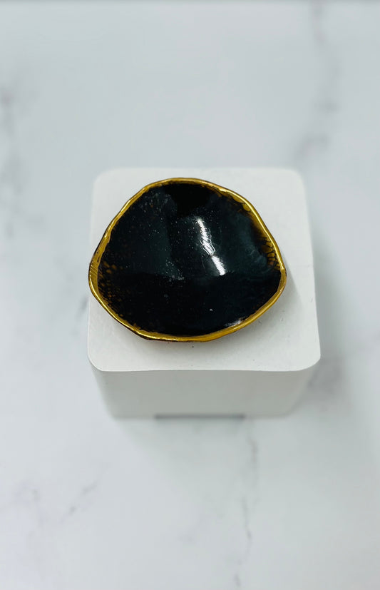 Soda Fired, Tenmoku/Gold Luster Ring Dish #1