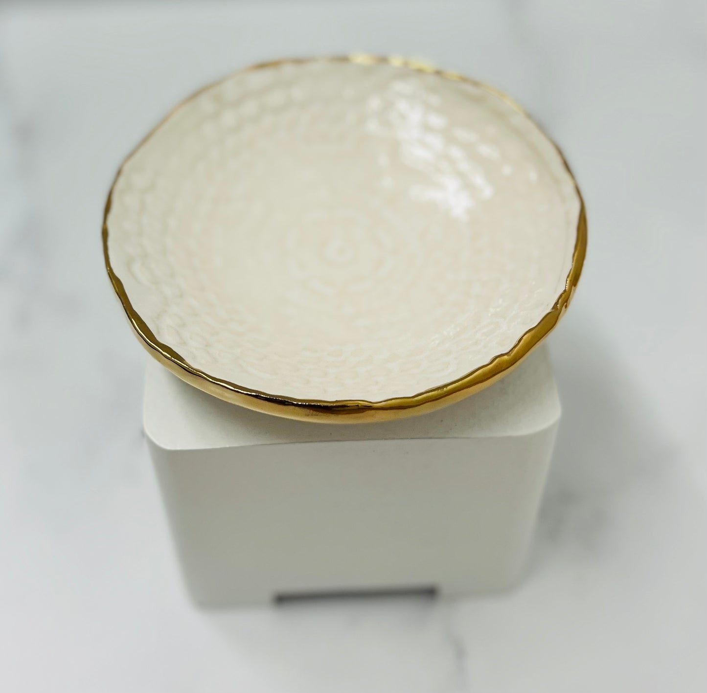 Stoneware Textured Dish with Gold Luster