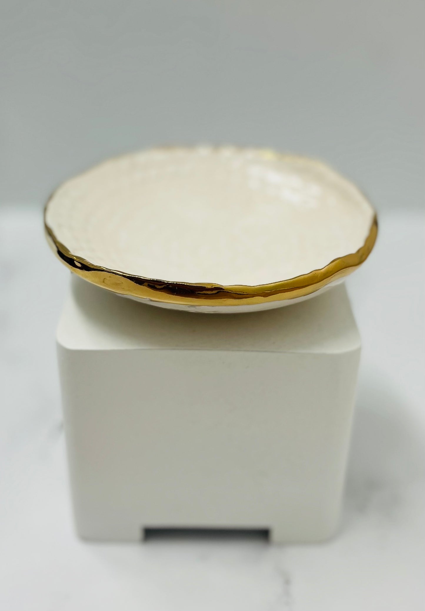 Stoneware Textured Dish with Gold Luster